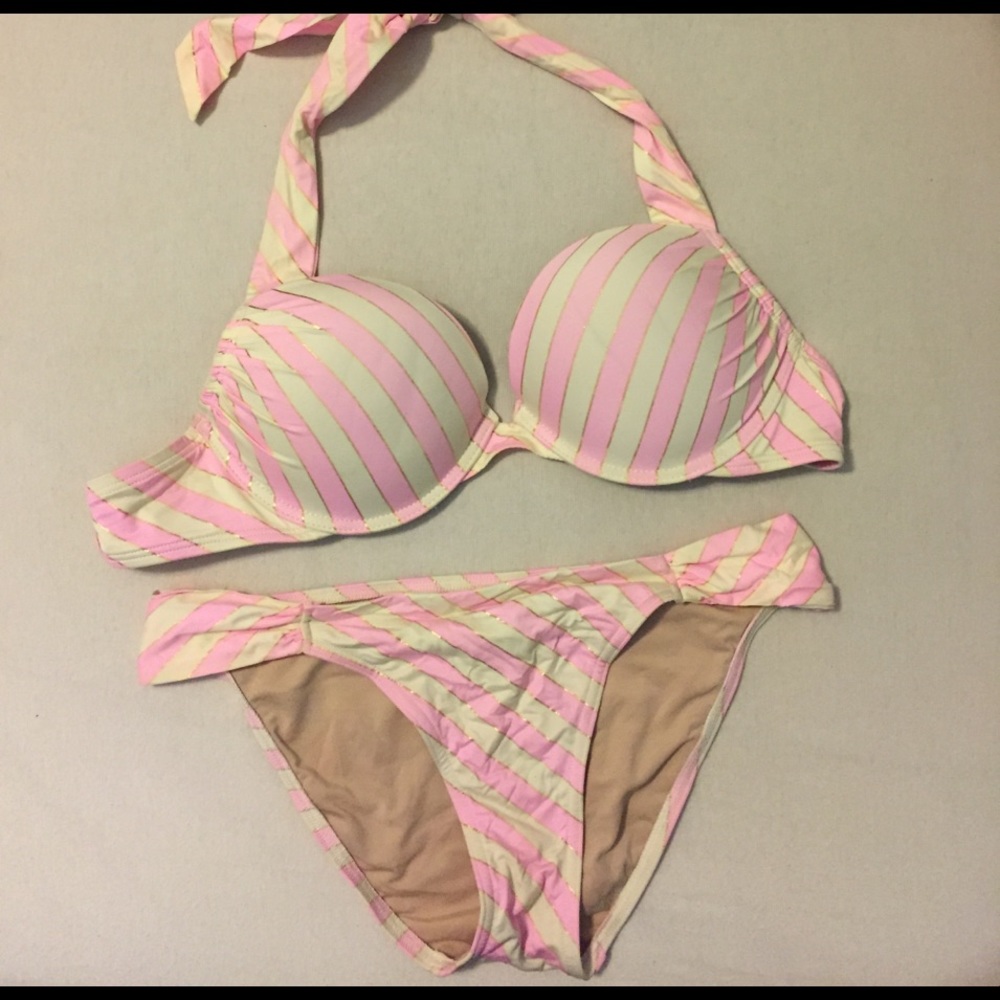 VS Pink and White Striped Padded Bikini - Picture 2 of 2